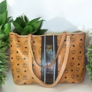 MCM Cognac Visetos Tan and Brown Tote Bag